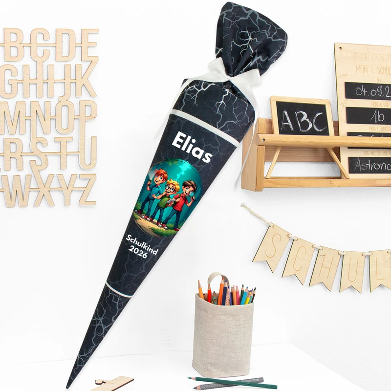 Deine Schultüte aus Stoff mit Wunschname - Jungs Modell 10 - 85 cm