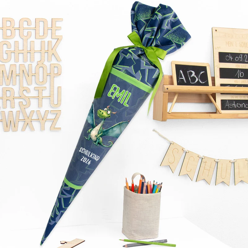 Deine Schultüte aus Stoff mit Wunschname - Jungs Modell 9 - 70 cm