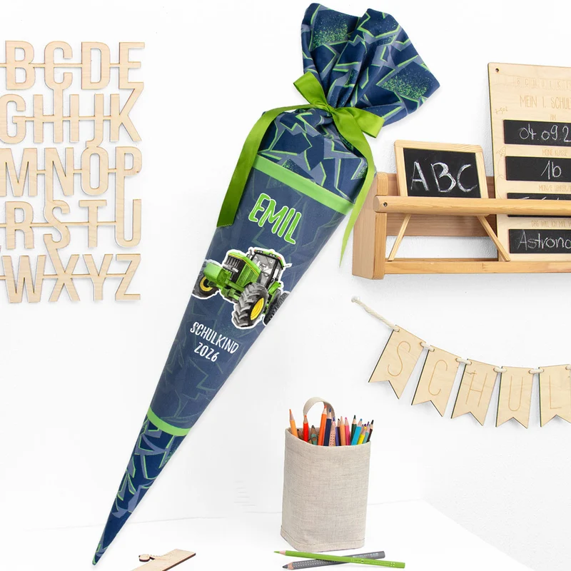Deine Schultüte aus Stoff mit Wunschname - Jungs Modell 9 - 70 cm