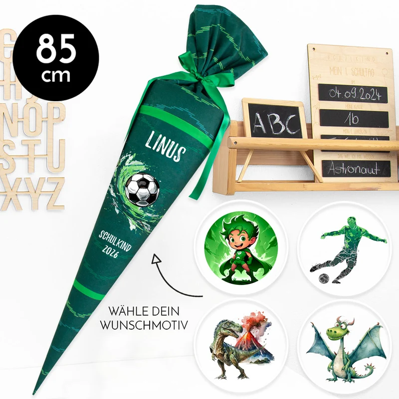 Deine Schultüte aus Stoff mit Wunschname - Jungs Modell 8 - 85 cm