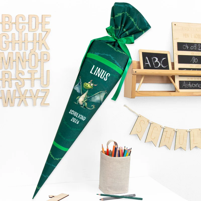 Deine Schultüte aus Stoff mit Wunschname - Jungs Modell 8 - 70 cm