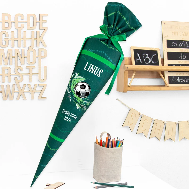 Deine Schultüte aus Stoff mit Wunschname - Jungs Modell 8 - 70 cm