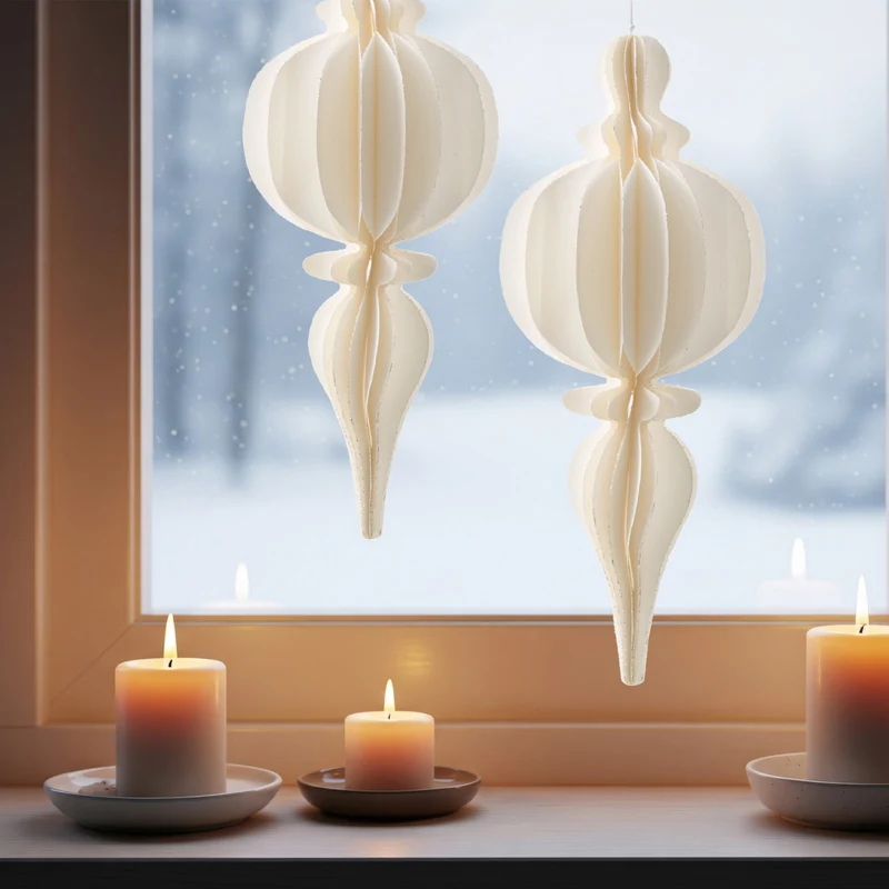 Weihnachtsanhänger creme-weiß 38 cm aus Papier mit Glitzer, elegante Hängedeko für Advent und Winter