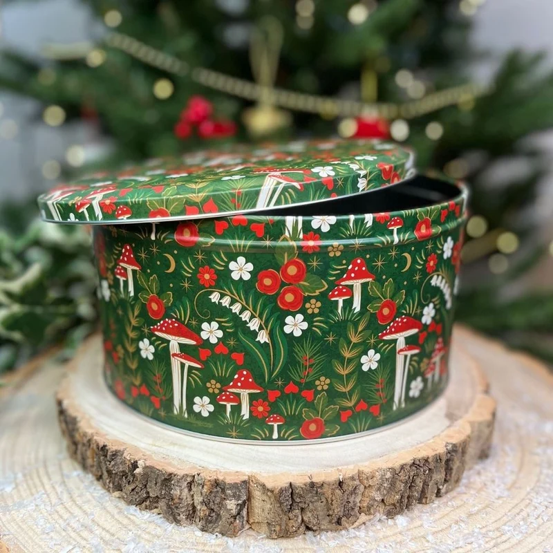 Woodland Mushroom Cake Tin | Round Metal Storage Tin For Bakers - 24 x 12cm