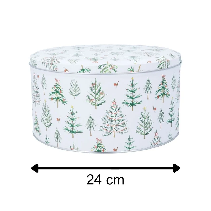 Christmas Trees Cake Tin | Round Metal Storage Tin for Seasonal Bakes 24 x 12cm