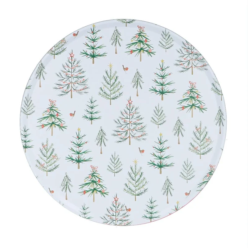 Christmas Trees Cake Tin | Round Metal Storage Tin for Seasonal Bakes 24 x 12cm