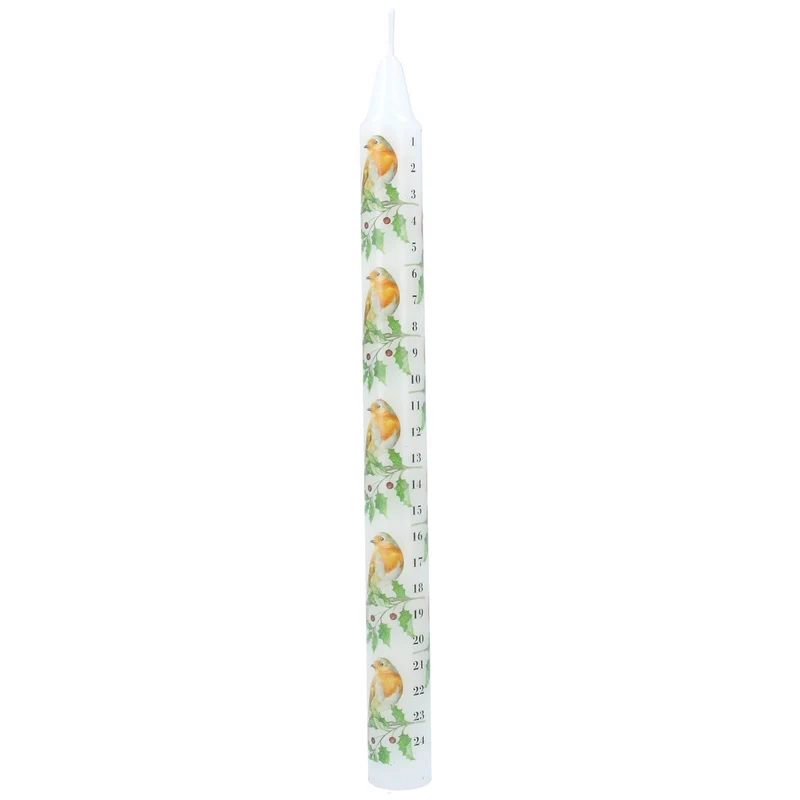 Robin & Holly Advent Countdown Candle | Numbered Christmas Candle Calendar 23cm