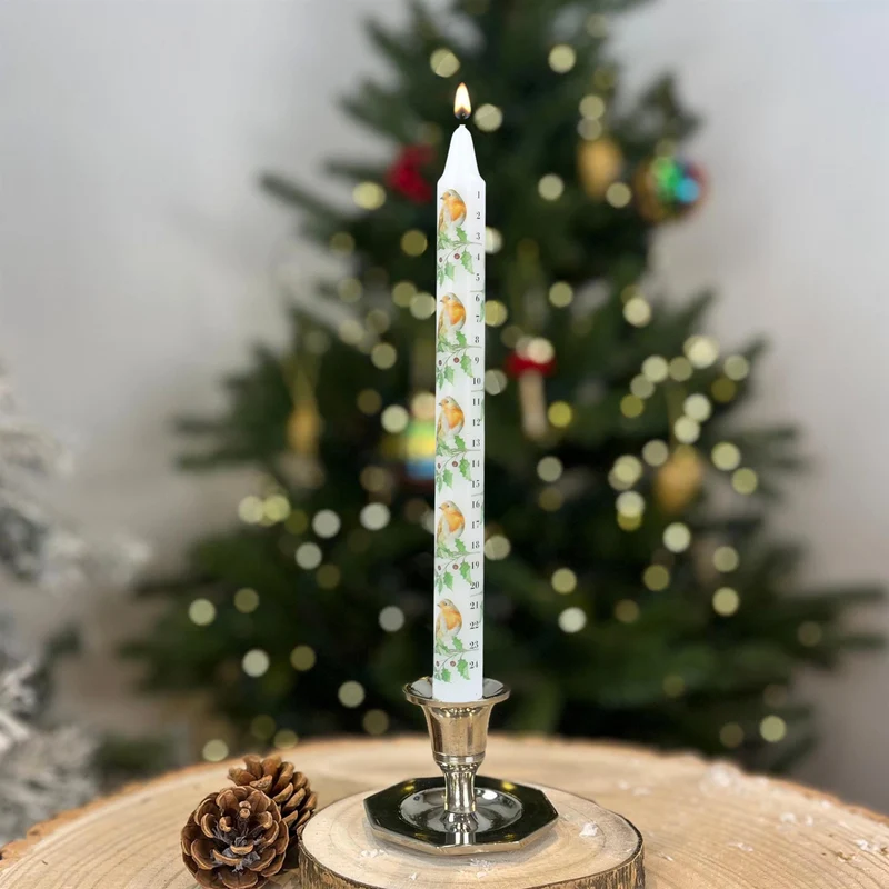 Robin & Holly Advent Countdown Candle | Numbered Christmas Candle Calendar 23cm