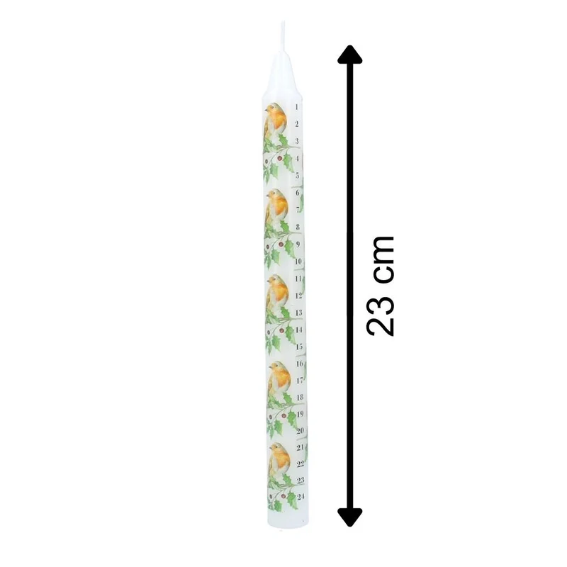 Robin & Holly Advent Countdown Candle | Numbered Christmas Candle Calendar 23cm