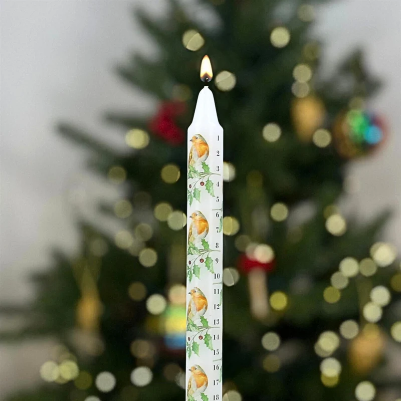 Robin & Holly Advent Countdown Candle | Numbered Christmas Candle Calendar 23cm