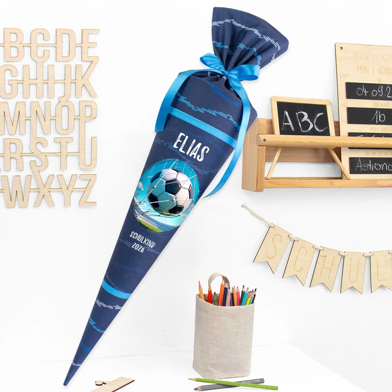 Deine Schultüte aus Stoff mit Wunschname - Jungs Modell 7 - 85 cm
