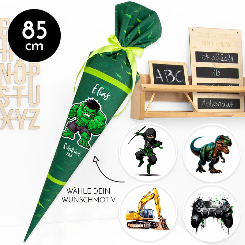Deine Schultüte aus Stoff mit Wunschname - Jungs Modell 5 - 85 cm