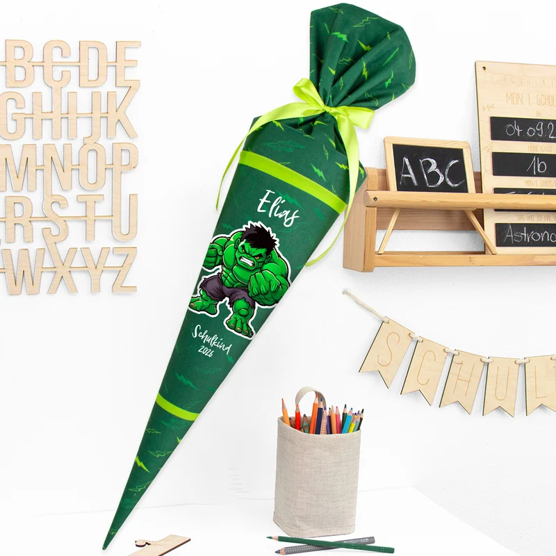 Deine Schultüte aus Stoff mit Wunschname - Jungs Modell 5 - 85 cm