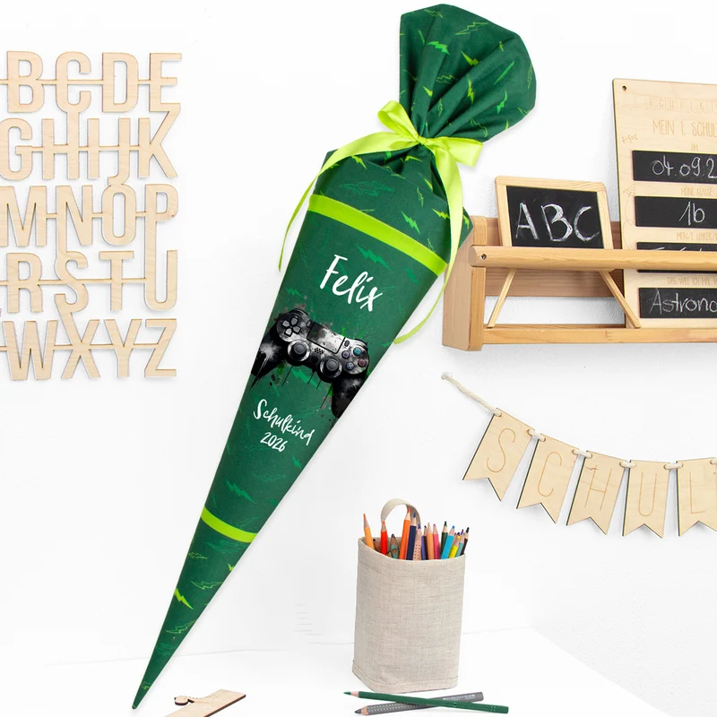 Deine Schultüte aus Stoff mit Wunschname - Jungs Modell 5 - 85 cm