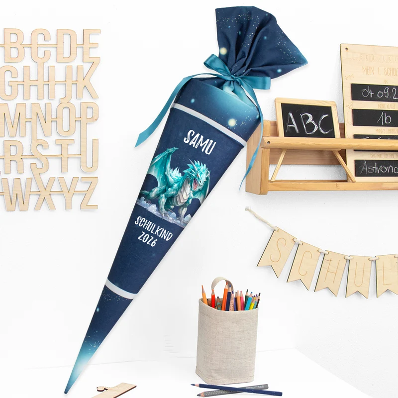 Deine Schultüte aus Stoff mit Wunschname - Jungs Modell 2 - 85 cm