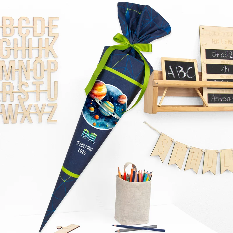 Deine Schultüte aus Stoff mit Wunschname - Jungs Modell 1 - 85 cm