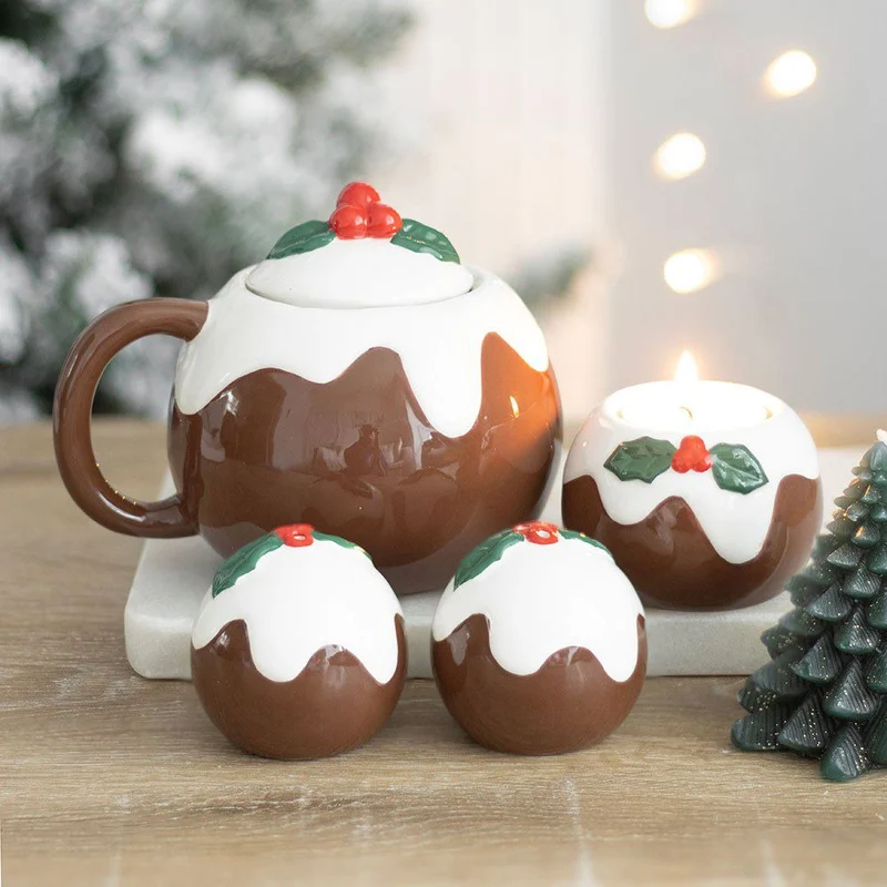 Christmas Pudding Salt & Pepper Shakers | Ceramic Christmas Salt & Pepper Pots