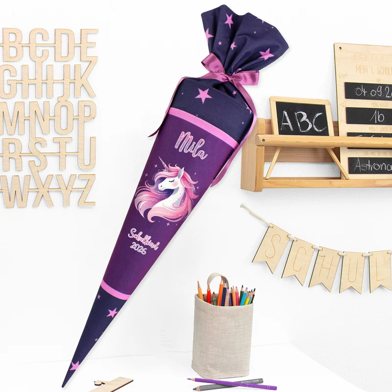 Deine Schultüte aus Stoff mit Wunschname - Mädchen Modell 11 - 85 cm