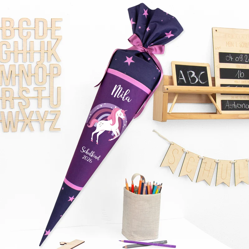 Deine Schultüte aus Stoff mit Wunschname - Mädchen Modell 11 - 85 cm