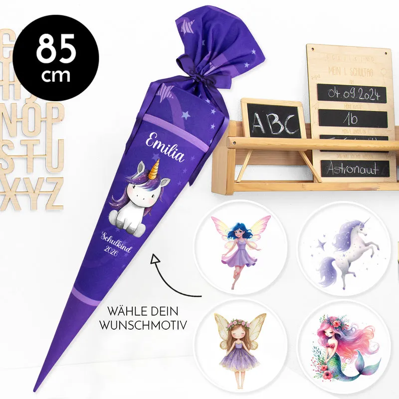 Deine Schultüte aus Stoff mit Wunschname - Mädchen Modell 9 - 85 cm
