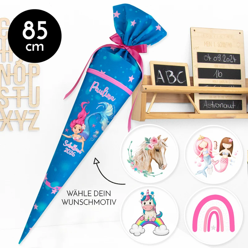 Deine Schultüte aus Stoff mit Wunschname - Mädchen Modell 8 - 85 cm