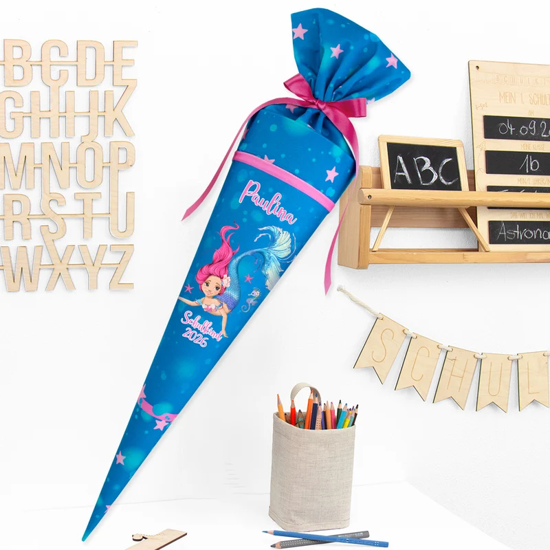 Deine Schultüte aus Stoff mit Wunschname - Mädchen Modell 8 - 85 cm
