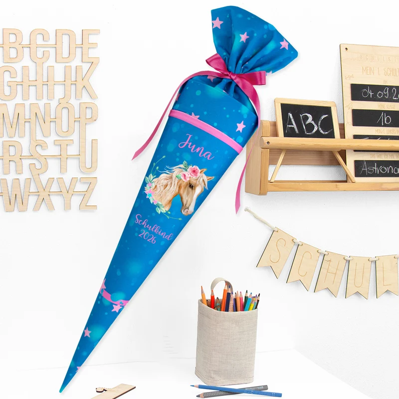 Deine Schultüte aus Stoff mit Wunschname - Mädchen Modell 8 - 85 cm