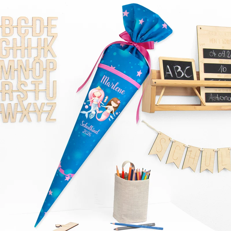 Deine Schultüte aus Stoff mit Wunschname - Mädchen Modell 8 - 85 cm