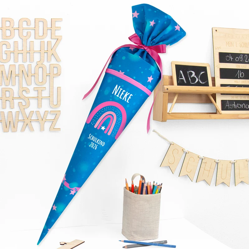 Deine Schultüte aus Stoff mit Wunschname - Mädchen Modell 8 - 85 cm