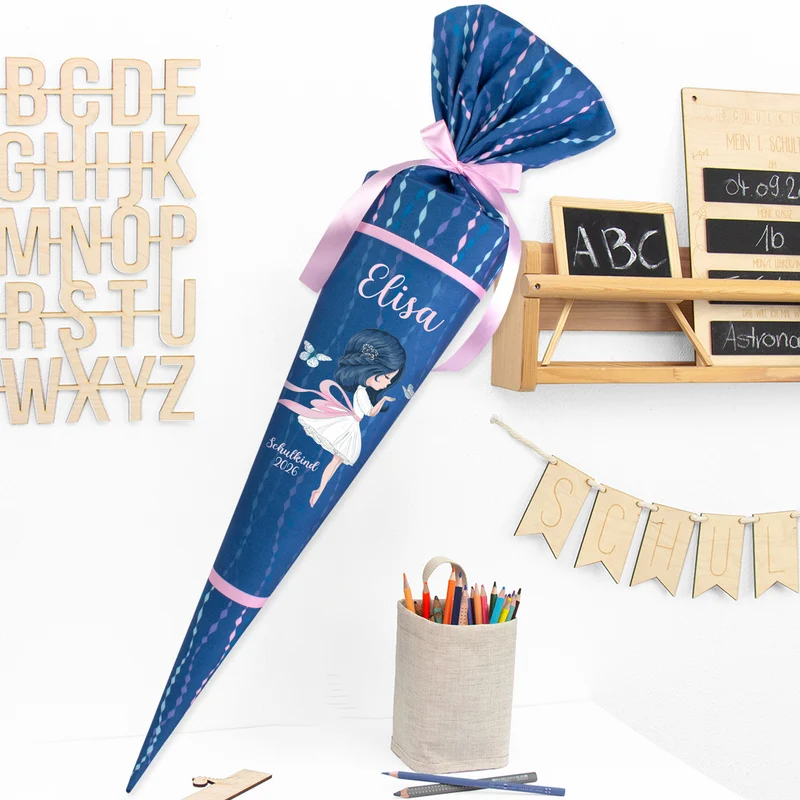 Deine Schultüte aus Stoff mit Wunschname - Mädchen Modell 4 - 85 cm