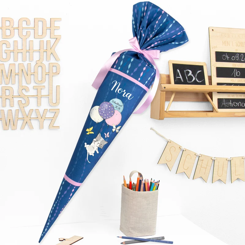 Deine Schultüte aus Stoff mit Wunschname - Mädchen Modell 4 - 85 cm