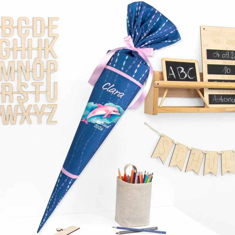 Deine Schultüte aus Stoff mit Wunschname - Mädchen Modell 4 - 85 cm