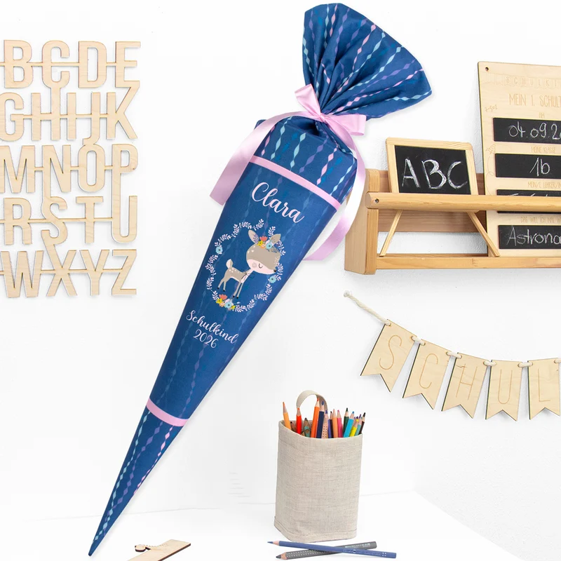 Deine Schultüte aus Stoff mit Wunschname - Mädchen Modell 4 - 85 cm