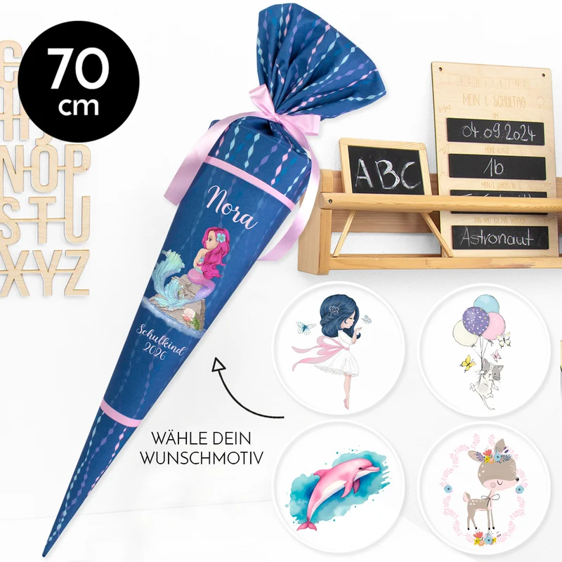 Deine Schultüte aus Stoff mit Wunschname - Mädchen Modell 4 - 70 cm