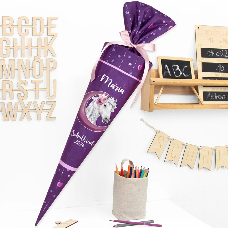 Deine Schultüte aus Stoff mit Wunschname - Mädchen Modell 3 - 85 cm