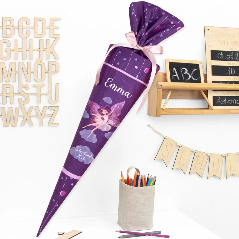 Deine Schultüte aus Stoff mit Wunschname - Mädchen Modell 3 - 85 cm