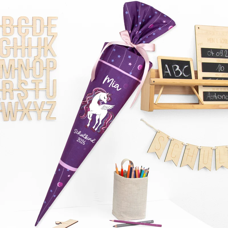 Deine Schultüte aus Stoff mit Wunschname - Mädchen Modell 3 - 85 cm