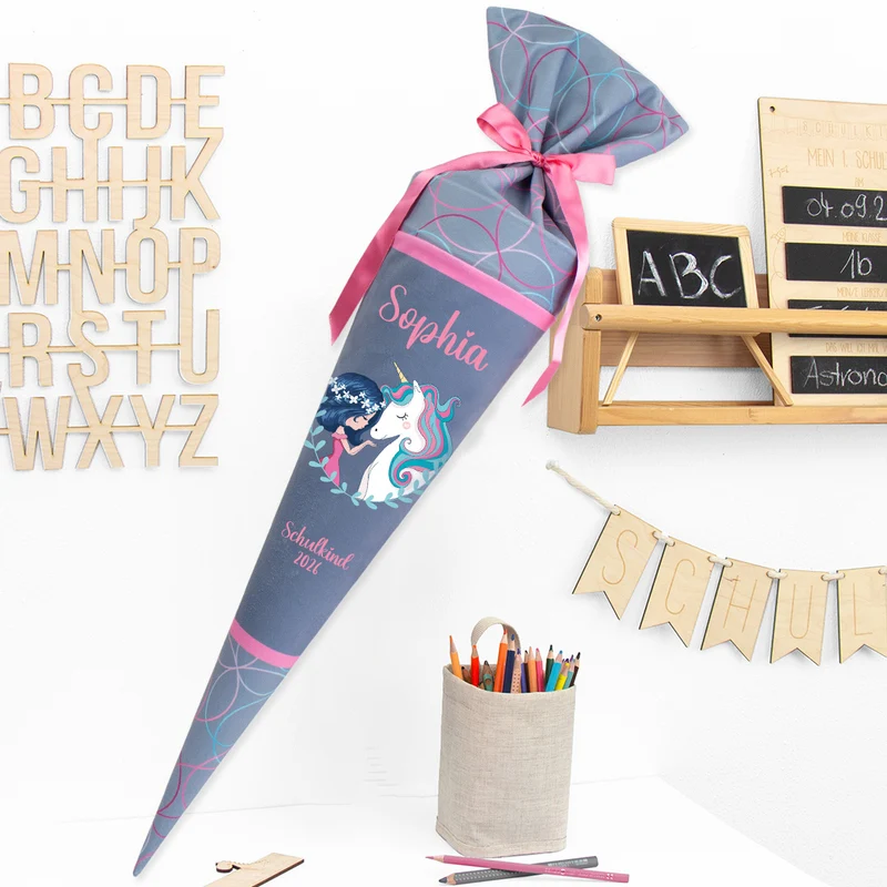 Deine Schultüte aus Stoff mit Wunschname - Mädchen Modell 2 - 85 cm