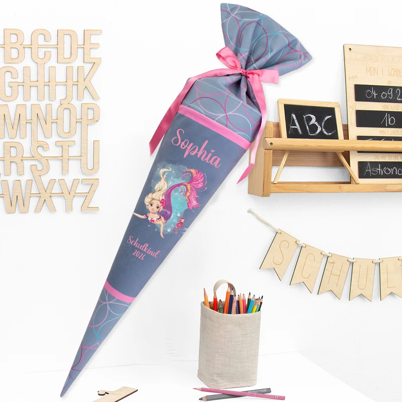 Deine Schultüte aus Stoff mit Wunschname - Mädchen Modell 2 - 85 cm