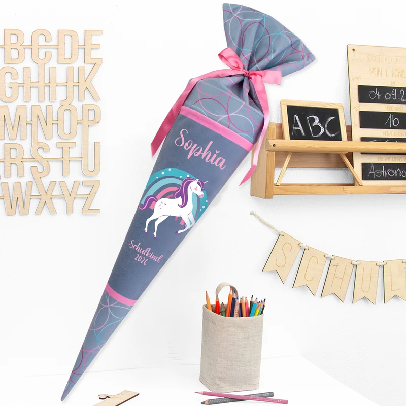 Deine Schultüte aus Stoff mit Wunschname - Mädchen Modell 2 - 85 cm