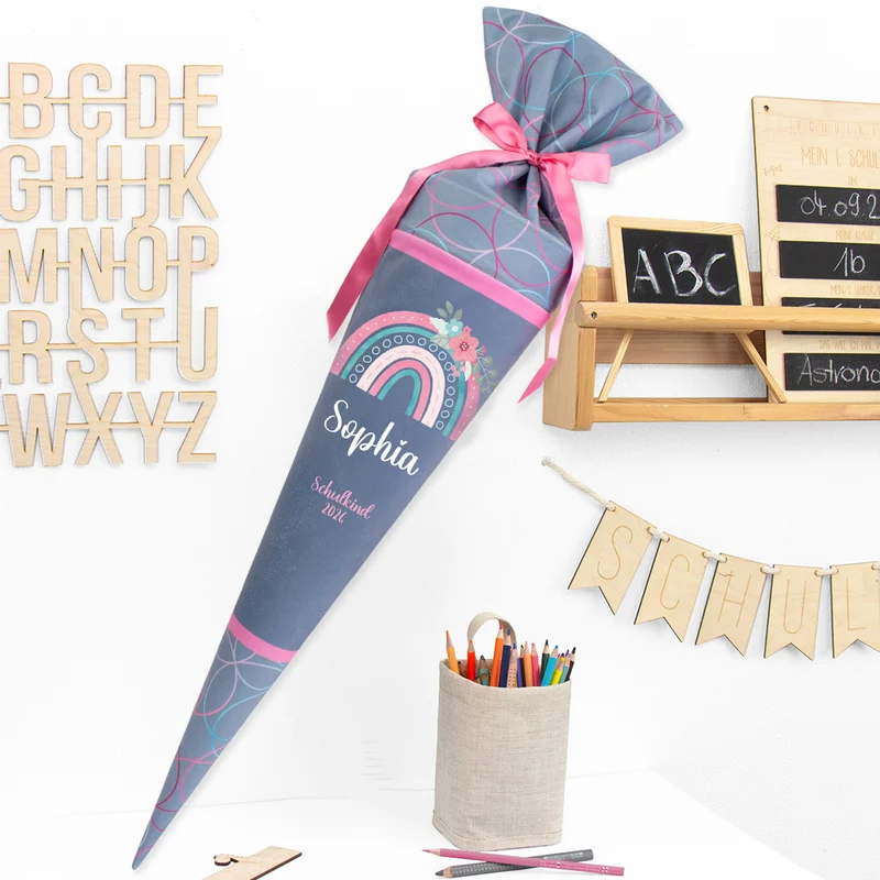 Deine Schultüte aus Stoff mit Wunschname - Mädchen Modell 2 - 85 cm