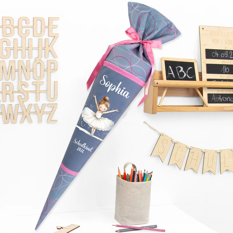Deine Schultüte aus Stoff mit Wunschname - Mädchen Modell 2 - 85 cm