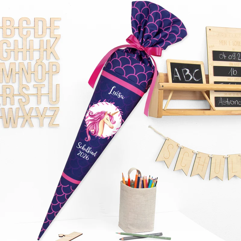 Deine Schultüte aus Stoff mit Wunschname - Mädchen Modell 1 - 70 cm