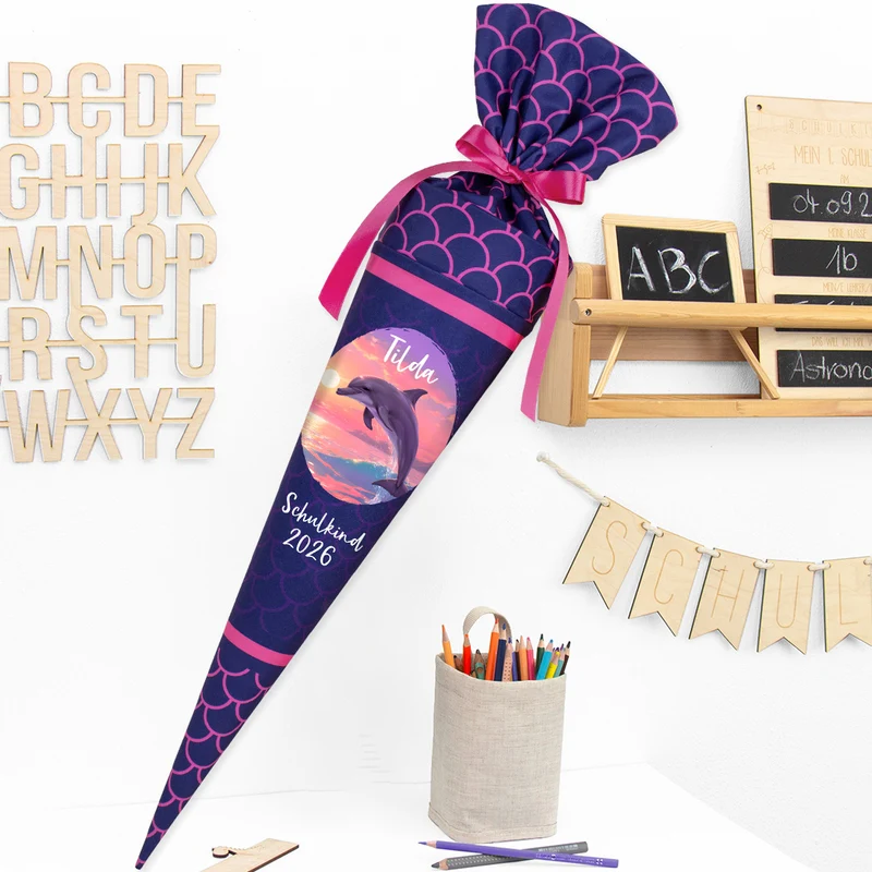 Deine Schultüte aus Stoff mit Wunschname - Mädchen Modell 1 - 70 cm
