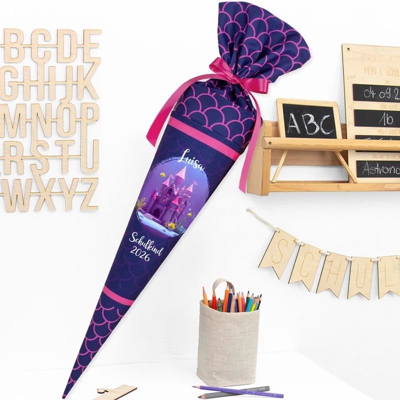 Deine Schultüte aus Stoff mit Wunschname - Mädchen Modell 1 - 70 cm