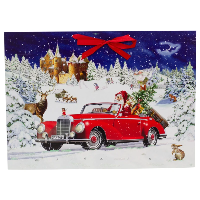 Santa Road Trip Advent Calendar | Father Christmas in Car with 24 Glittery Doors - 52x38cm