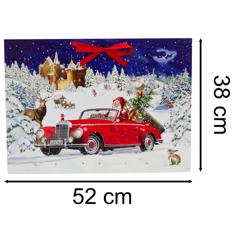 Santa Road Trip Advent Calendar | Father Christmas in Car with 24 Glittery Doors - 52x38cm