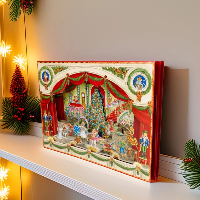 3D Ballet Christmas Advent Calendar - Glittered Pop-Up Theatre with 24 Doors - 43x32cm