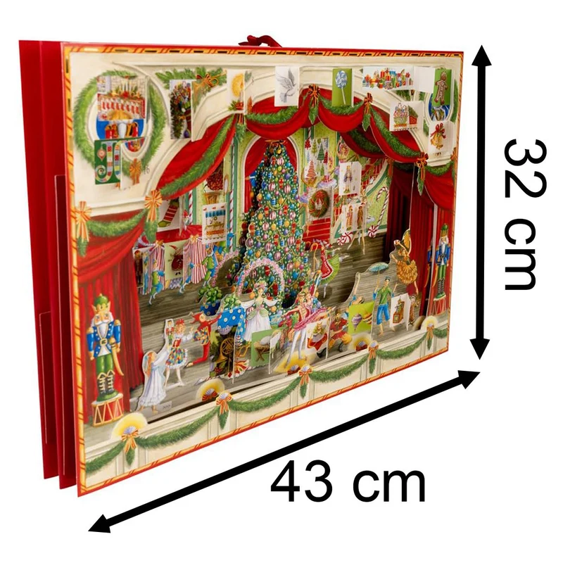 3D Ballet Christmas Advent Calendar - Glittered Pop-Up Theatre with 24 Doors - 43x32cm