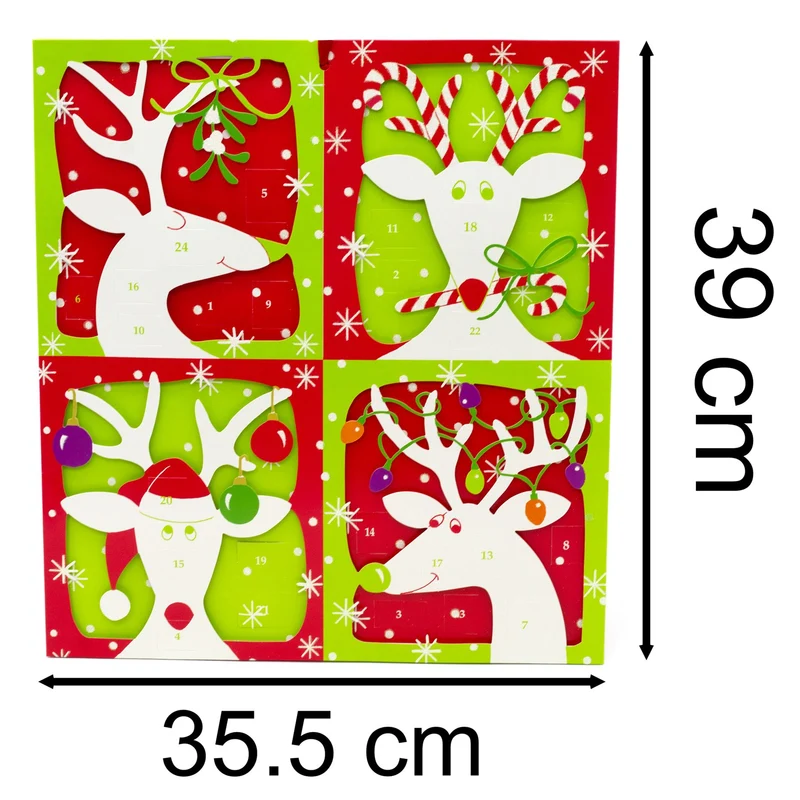 3D Reindeer Christmas Advent Calendar - Glittered Die-Cut with Ribbon, 35.5x39cm